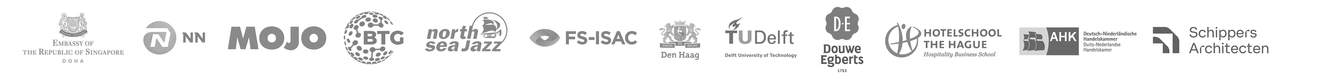 Klanten: Ministerie van Justitie en Veiligheid, NN, Mojo, BTG, North Sea Jazz, FS-ISAC, Gemeente Den Haag, TU Delft, Douwe Egberts, Hotelschool The Hague, AHK, Schippers Architecten